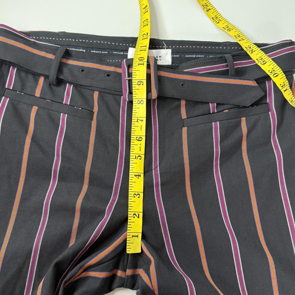 Derek Lam 10 Crosby Pants Womens 8 Navy Blue Striped Belted Twill Tapered Ankle - Picture 12 of 15